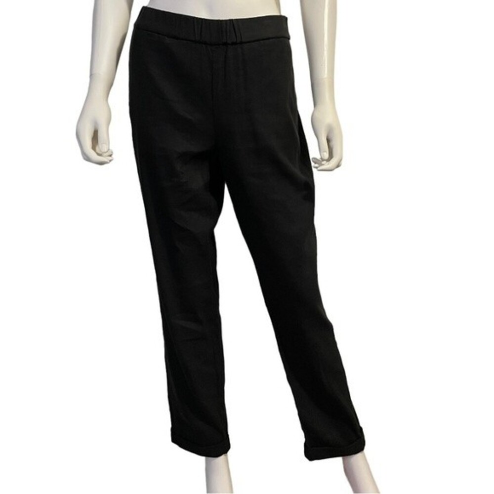 J. Jill Stretch Linen Blend Ankle Cuffed Pull On Pants in Black Size S